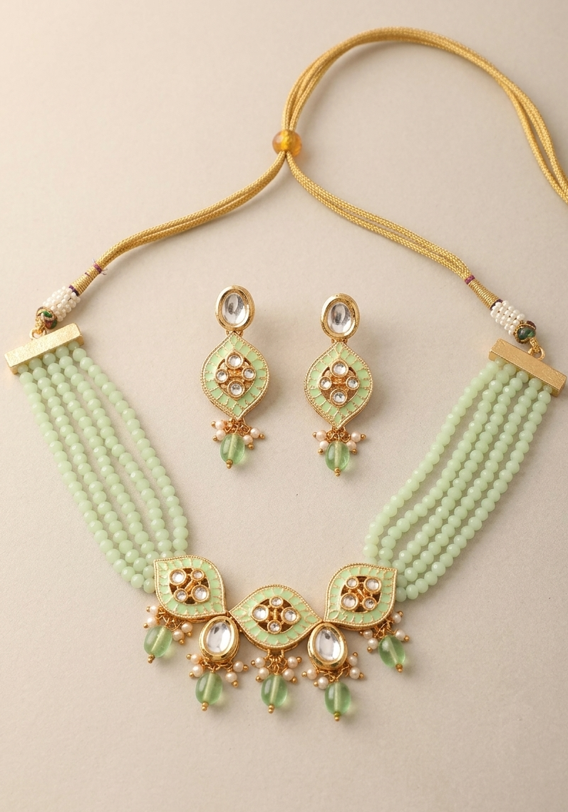 Meraki Beaded Kundan Stone Meenakari Necklace