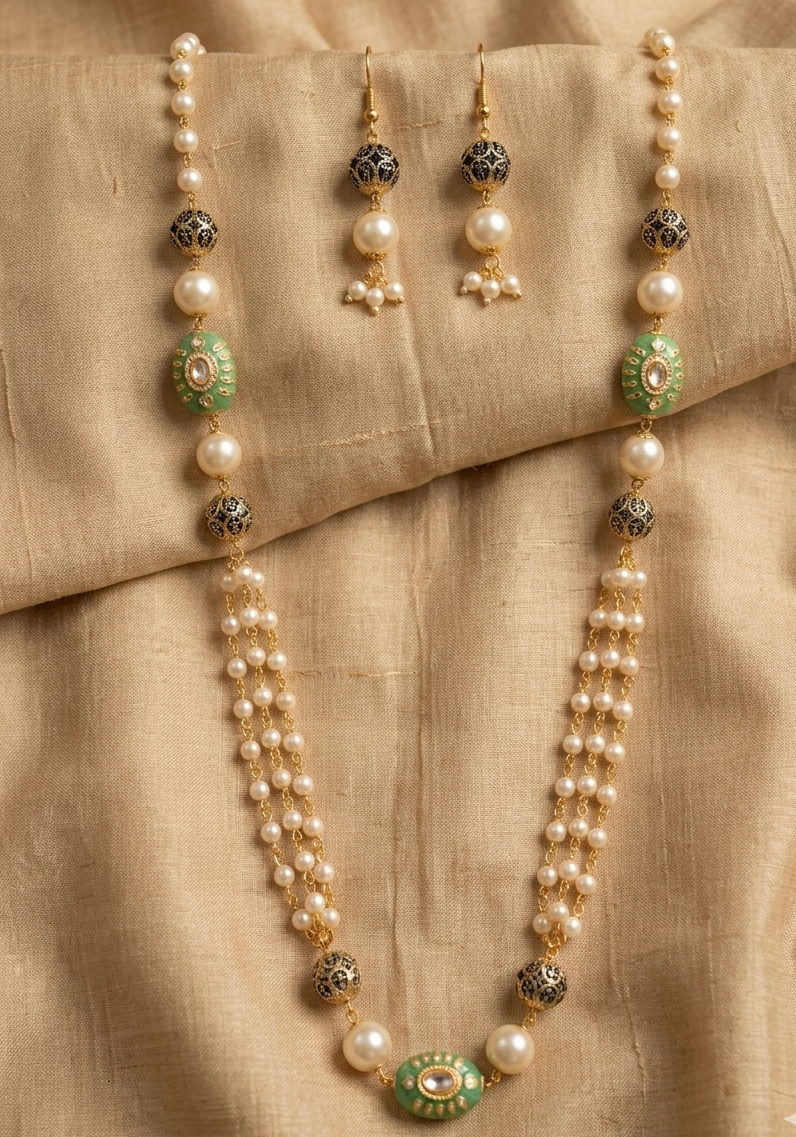 Mala Necklace Set with Pearls and Unique Beads