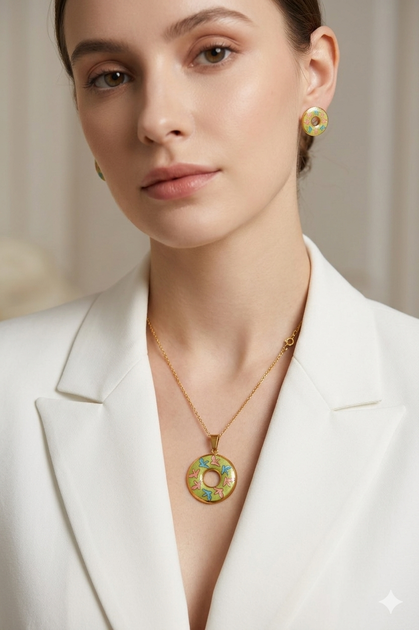 Round Shape Raisin Art Pendant Set