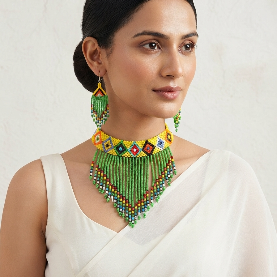 Multicolor Handcrafted Seed Beads Choker Set