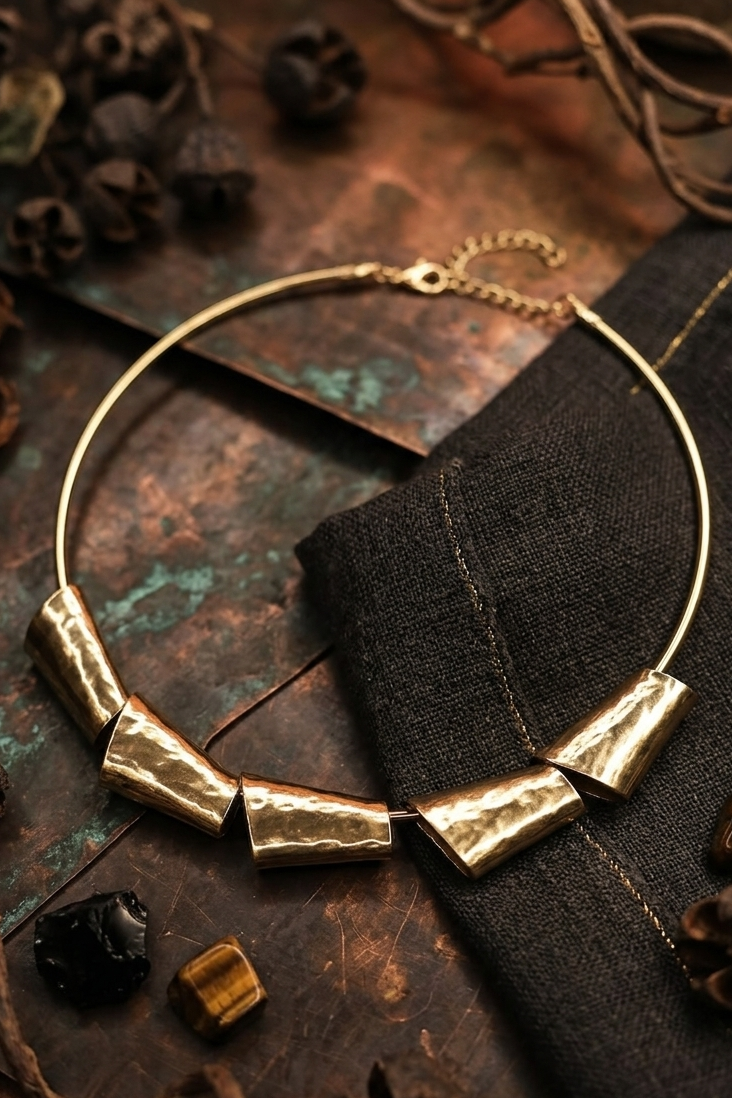 Gold Tone Geometric Statement Necklace