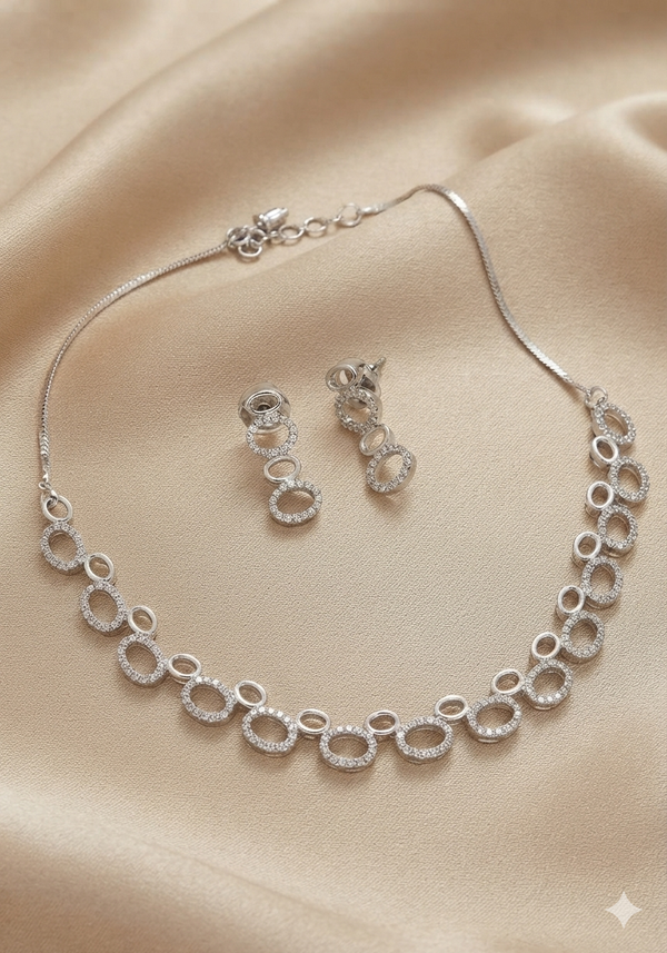 Circle Silver Plated CZ Embellished Jewelry Set