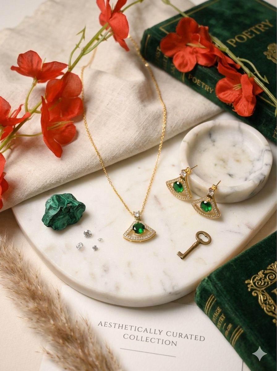Emerald Pendant with Gold Plated Chain
