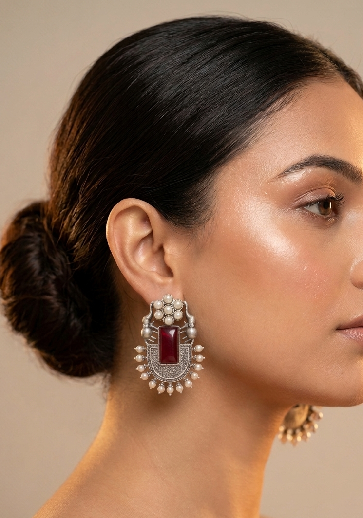 Elephant Design Replica Earring with Pearls
