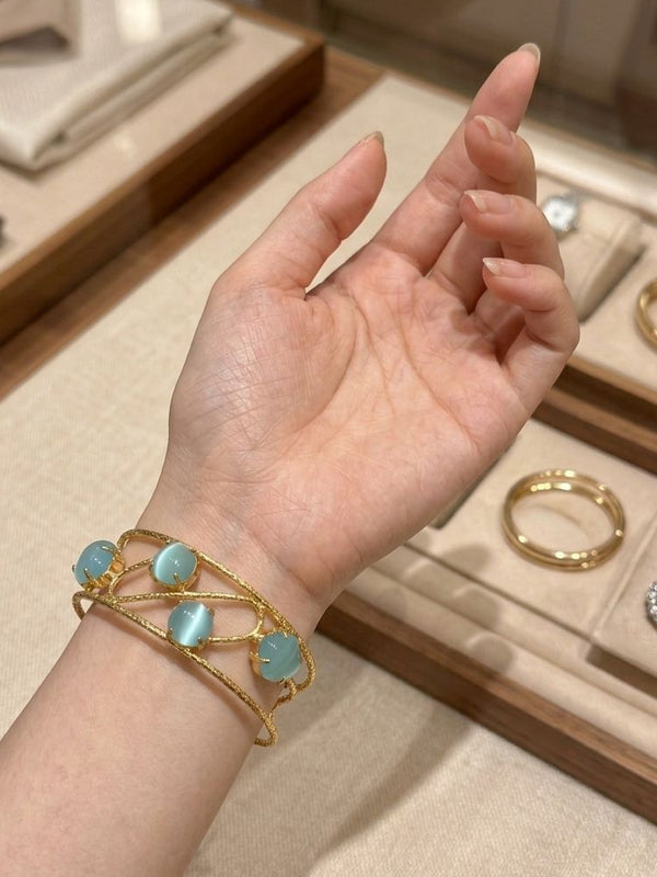 Exquisite Gold PlatedCuff Bracelet With Emerald