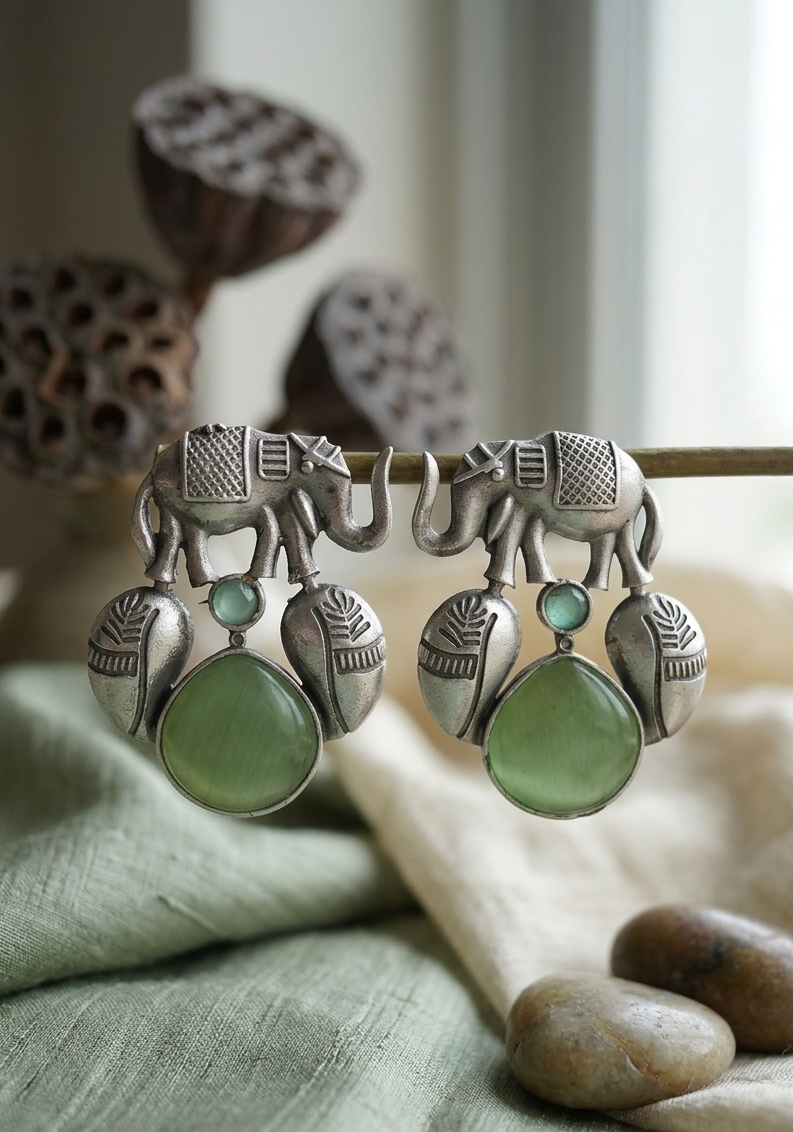 Elephant Design Earring with Monalisa Stone