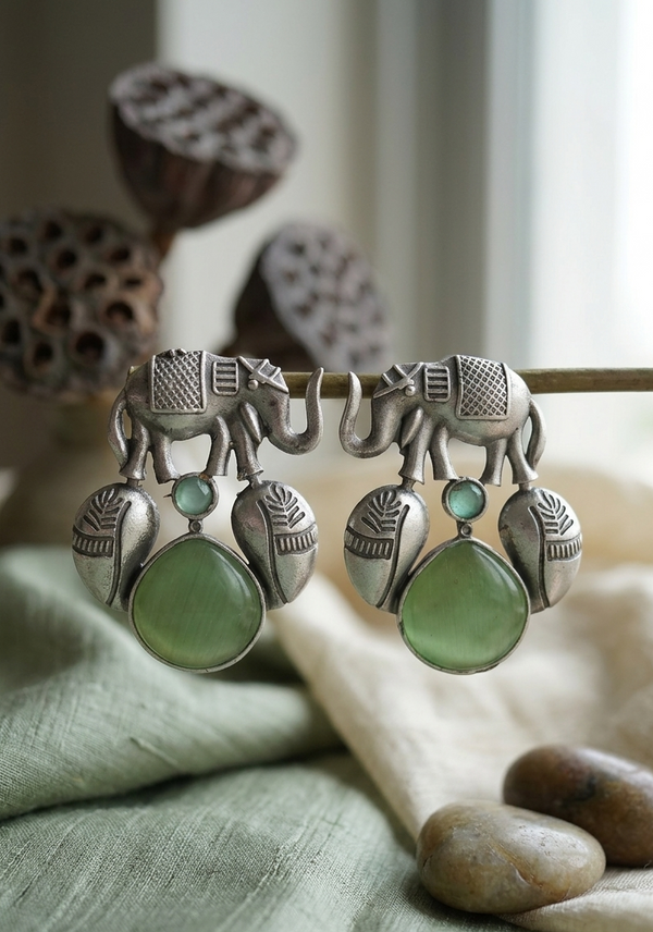 Elephant Design Earring with Monalisa Stone