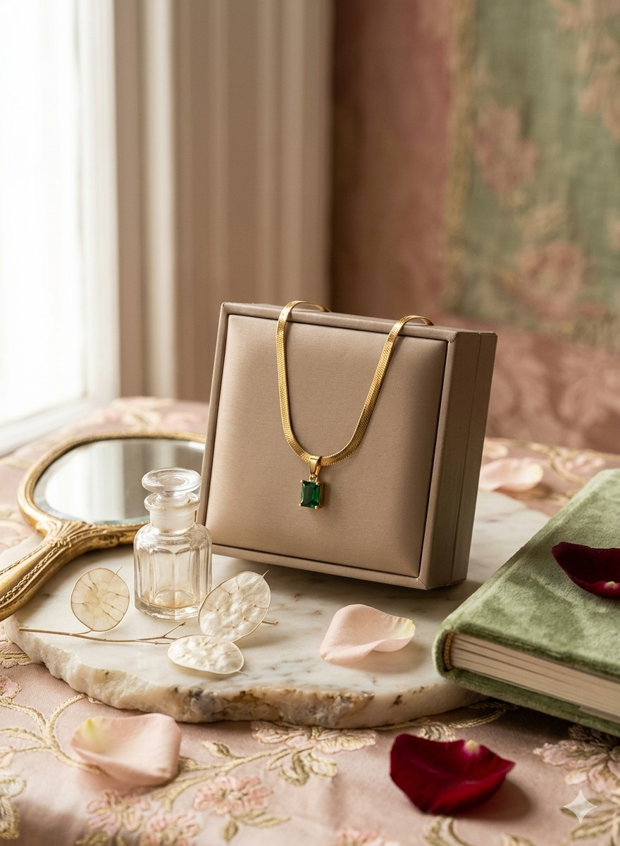 Anti-Tarnish Single Stone Pendant Snake Chain