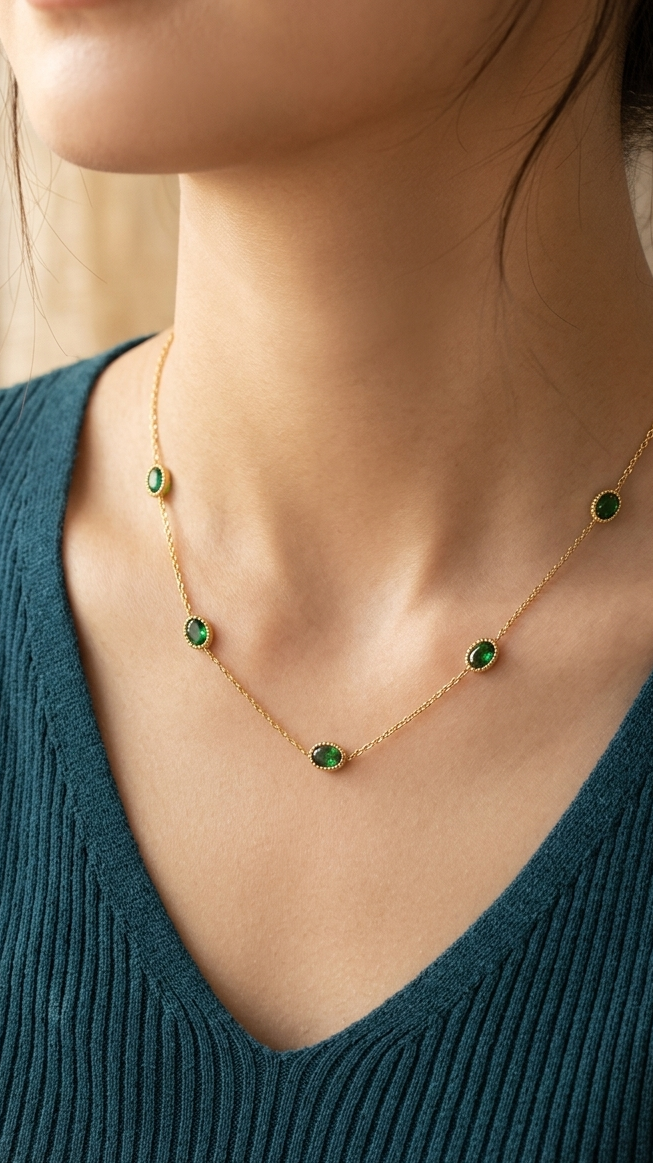 Anti-Tarnish Green Stone Pendant