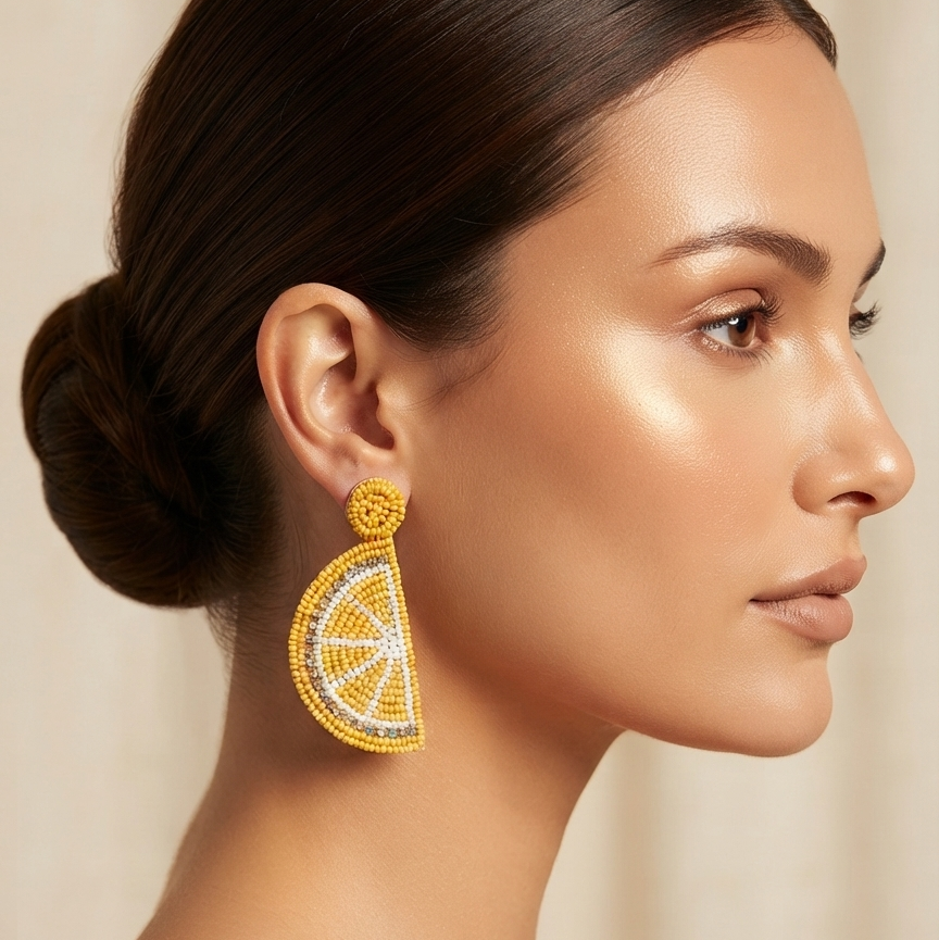 Handmade Lemon Beaded Earring