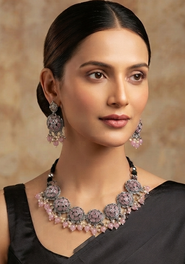 Indian Style Ethnic Silver Oxidized Choker Set