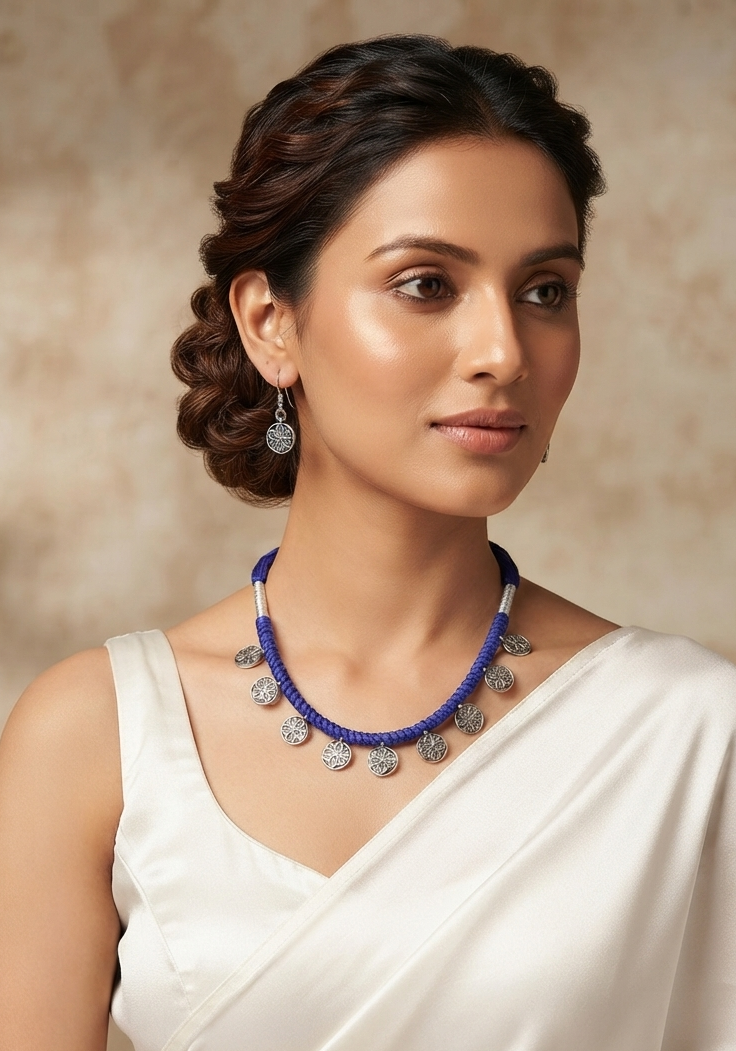 Designer Silver Oxidized Necklace