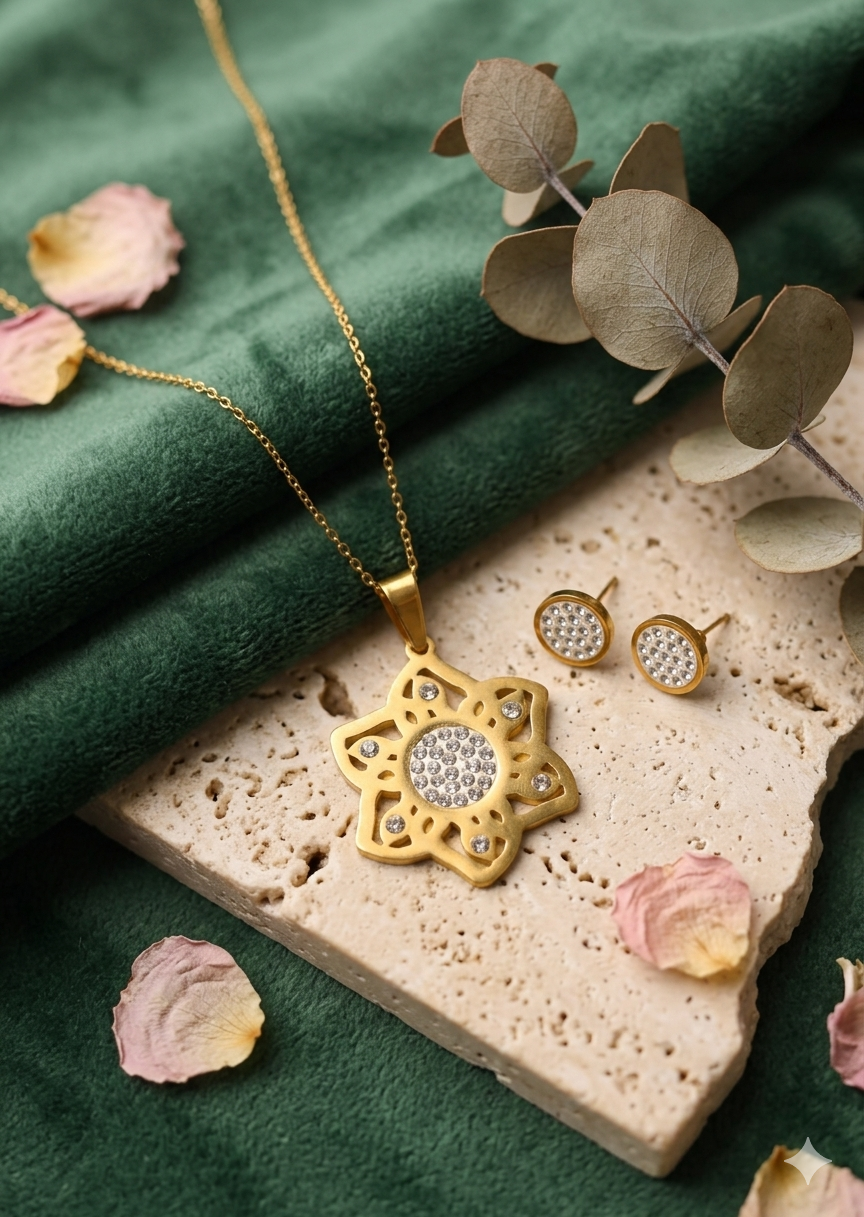 Gold Plated Star Shape Pendant Set