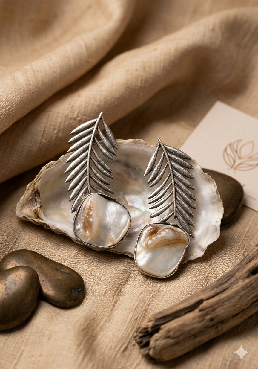 Mother Of Pearl Stone Leaf Designed Earrings