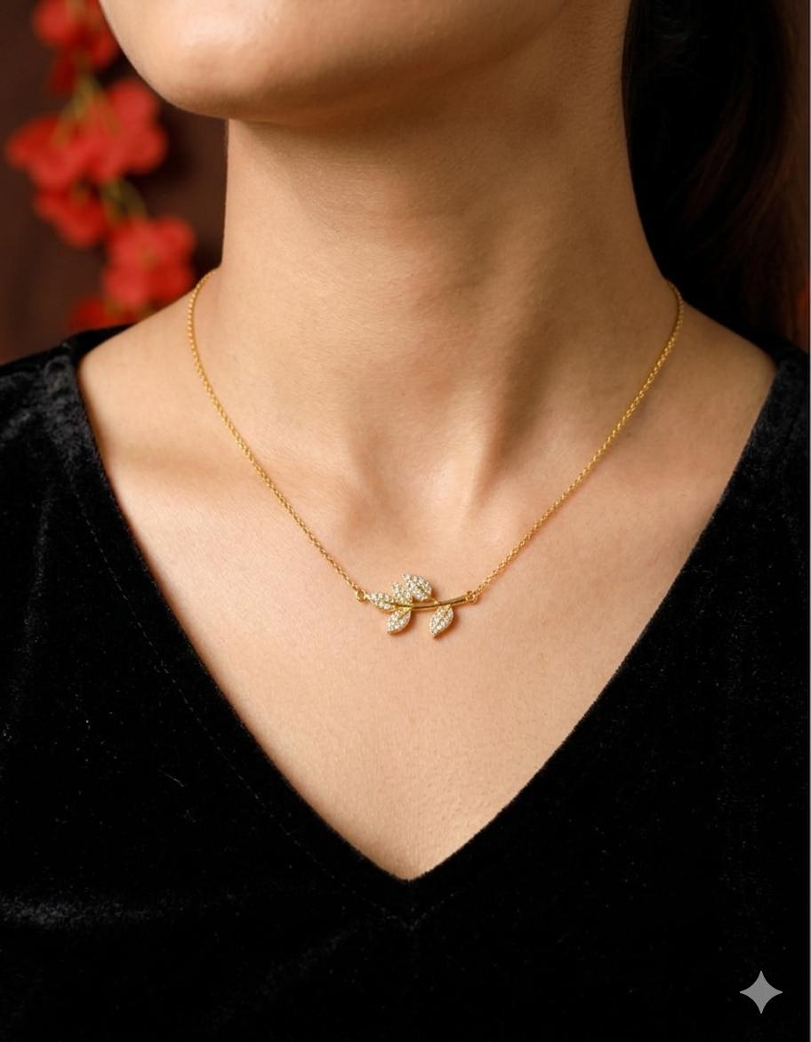 Leaf Style Gold Plated Pendant Chain