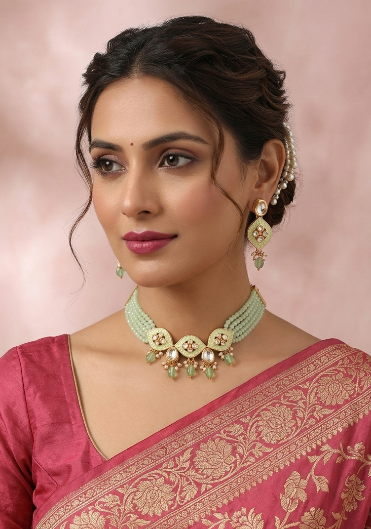 Meraki Beaded Kundan Stone Meenakari Necklace