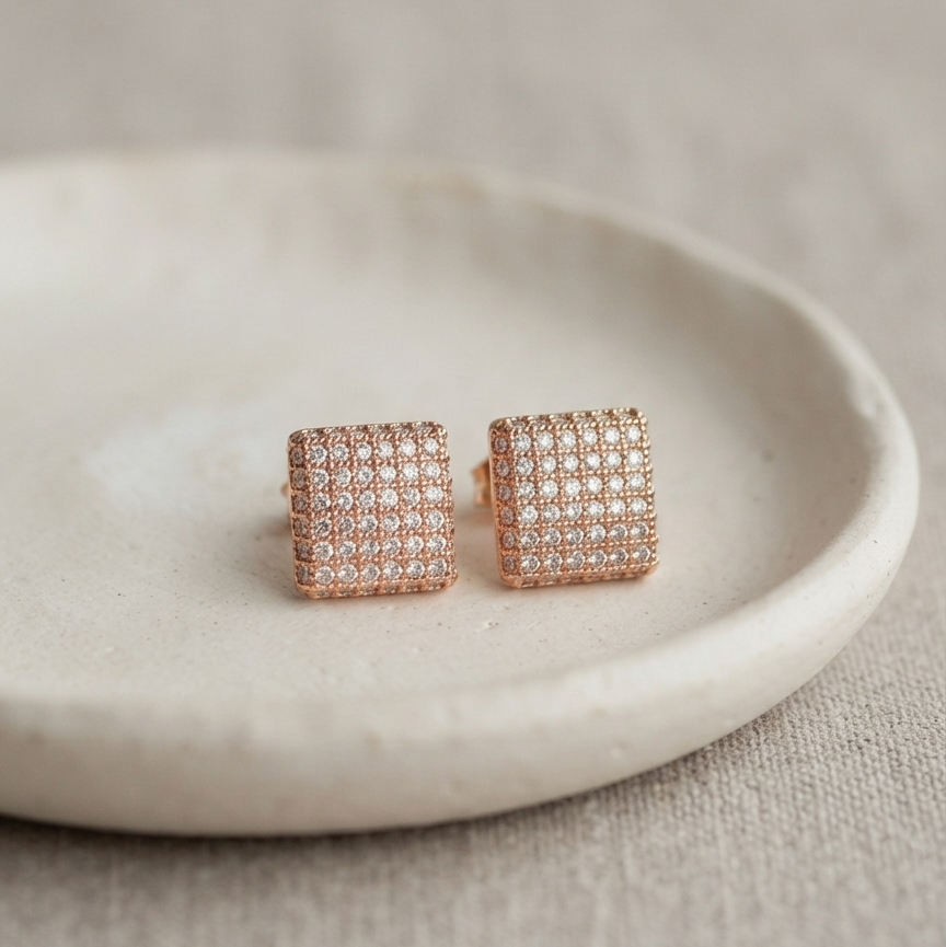 Square Rose Gold Studs