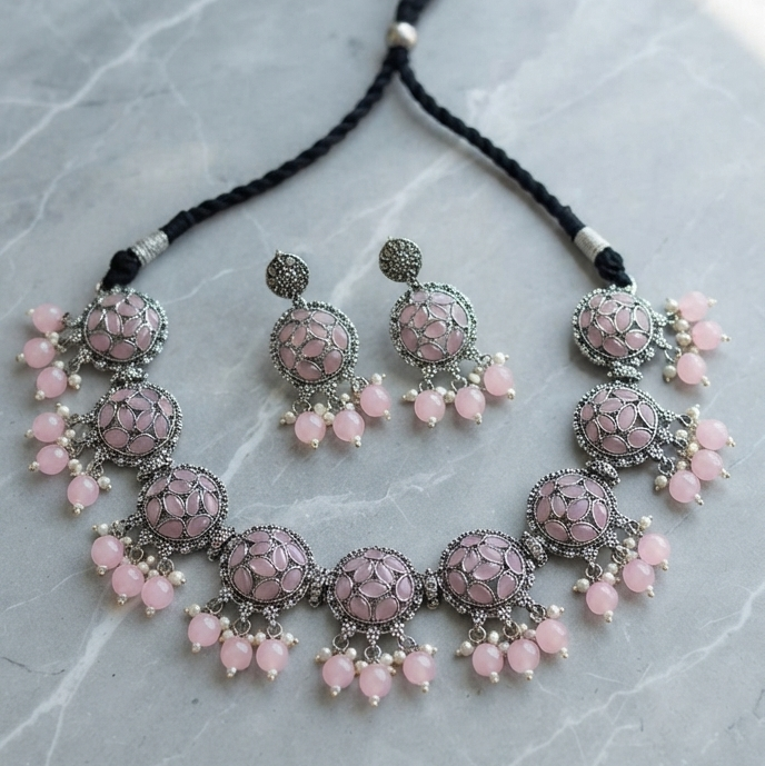 Indian Style Ethnic Silver Oxidized Choker Set