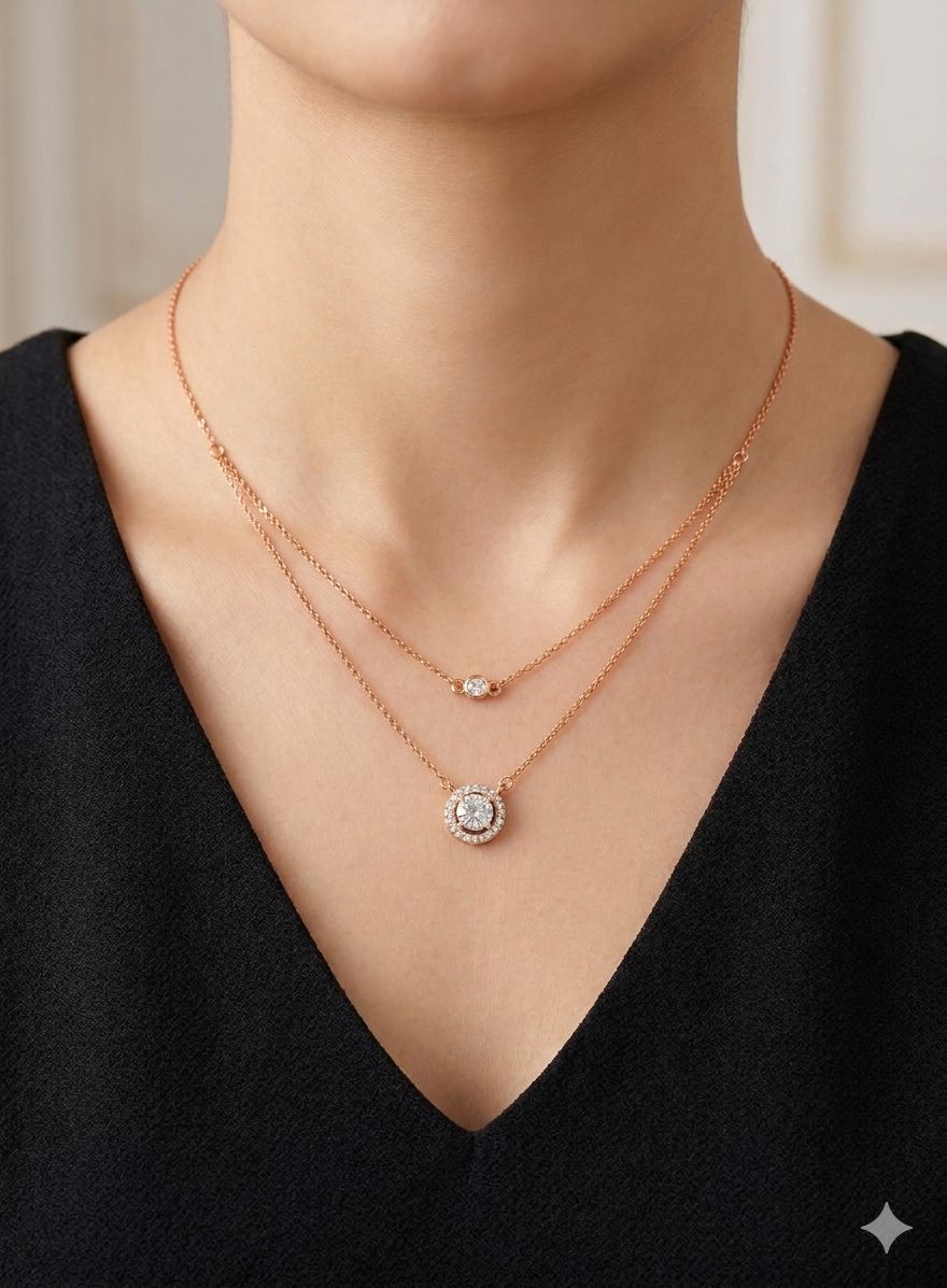 Double Chain Diamond Pendant Chain