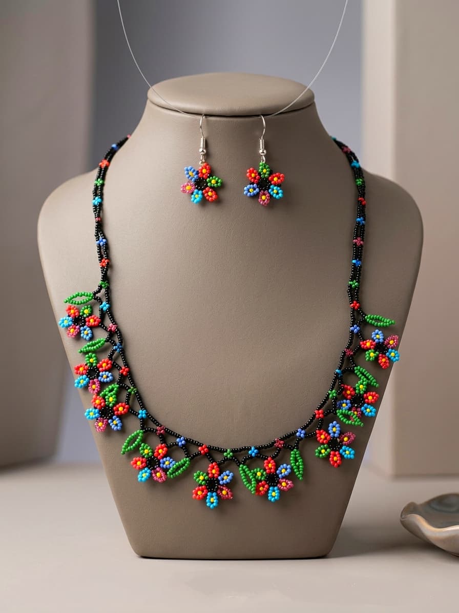 Handwoven Flower Beaded Necklace