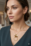 Floral Gold Plated Pendant Chain With Tiny Studs