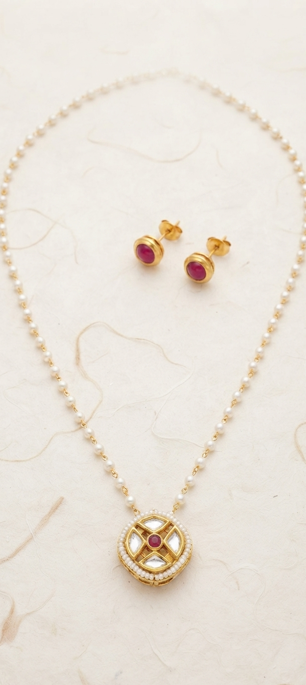 Kundan Stone Pearl Pendant Sets