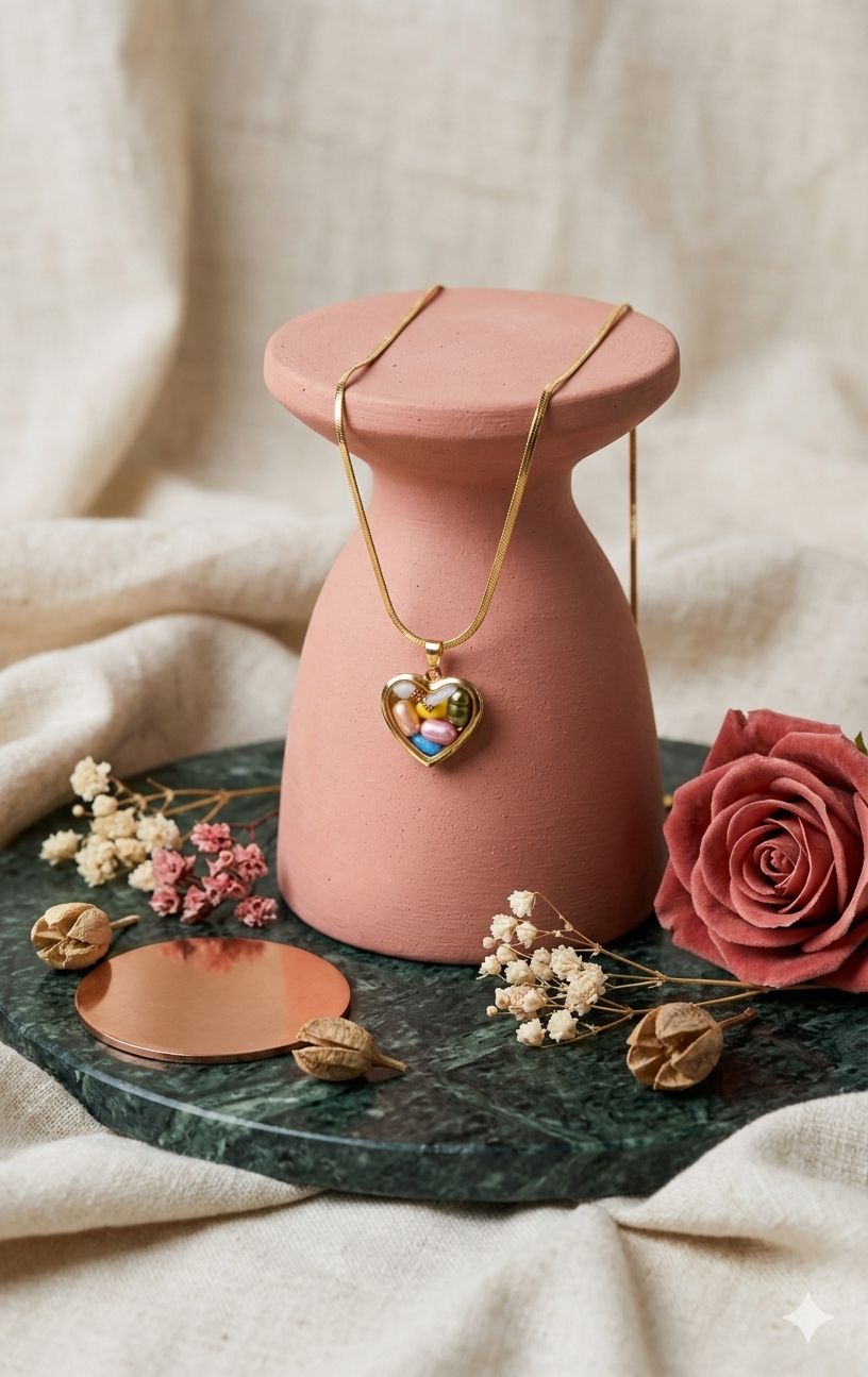 Multicolor Heart Shape Pendant Chain