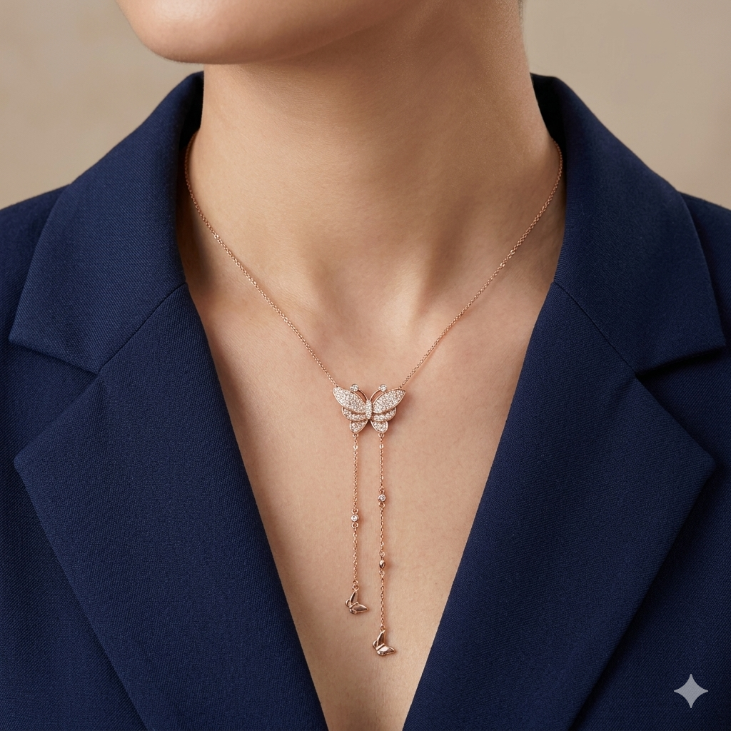 Rose Gold Plated Butterfly Pendant with Chain
