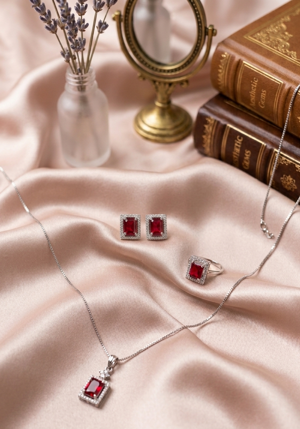 Premium AD Necklace Set with Earrings and Rings