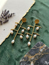 Pearl Drop Long Brass Earring