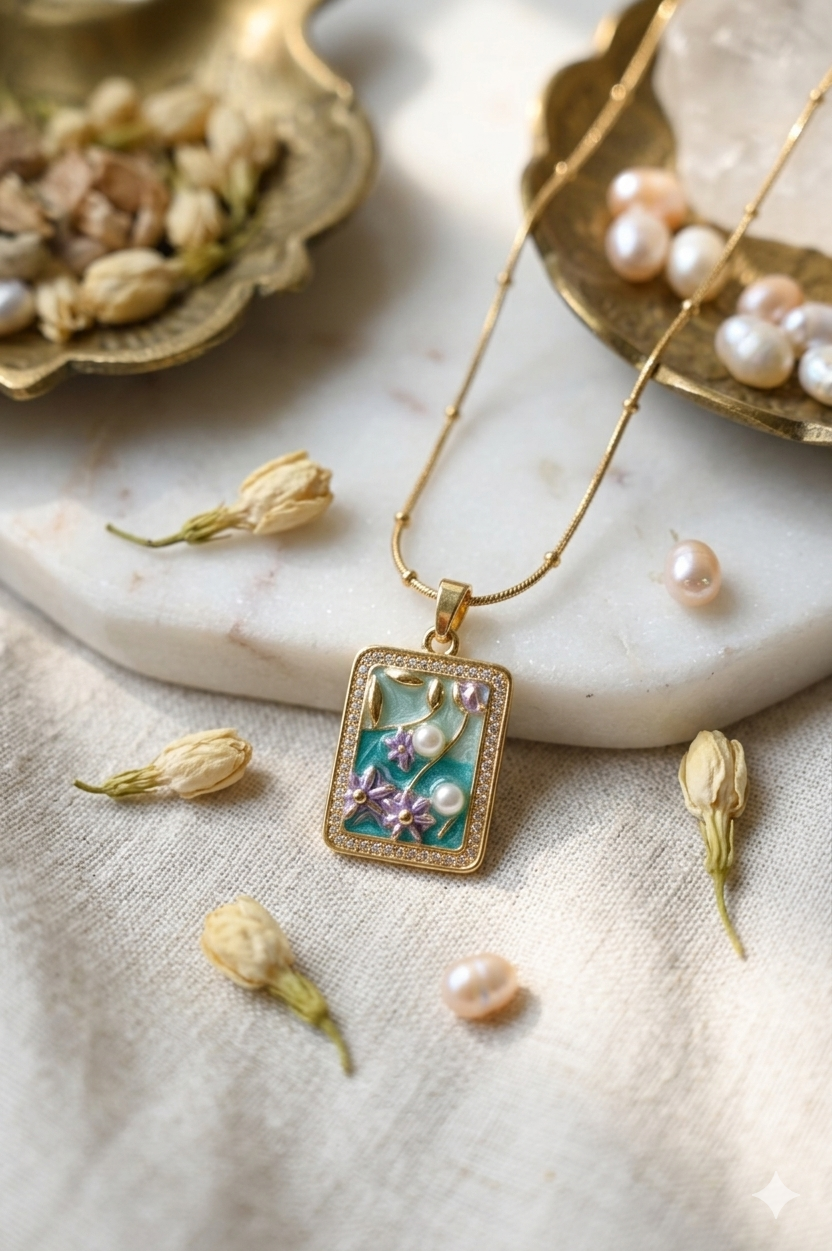 Elegant Gold Plated Floral Enamel Pendant
