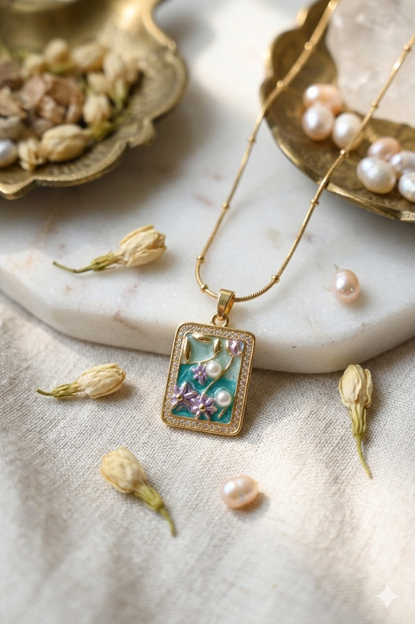 Elegant Gold Plated Floral Enamel Pendant