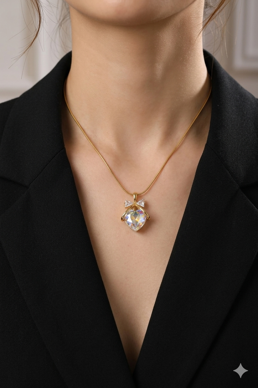 Multicolor Shine Diamond Heart Pendant Chain
