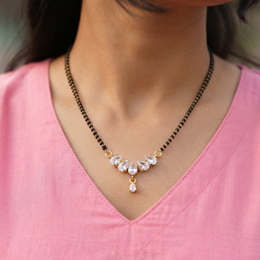 Gold Plated American Diamond Studded Mangalsutra