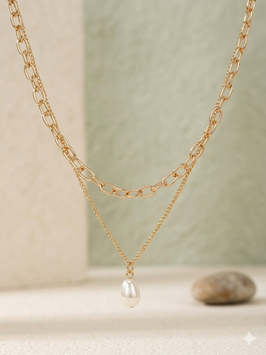 Cultured Pearl Drop Paperclip Chain