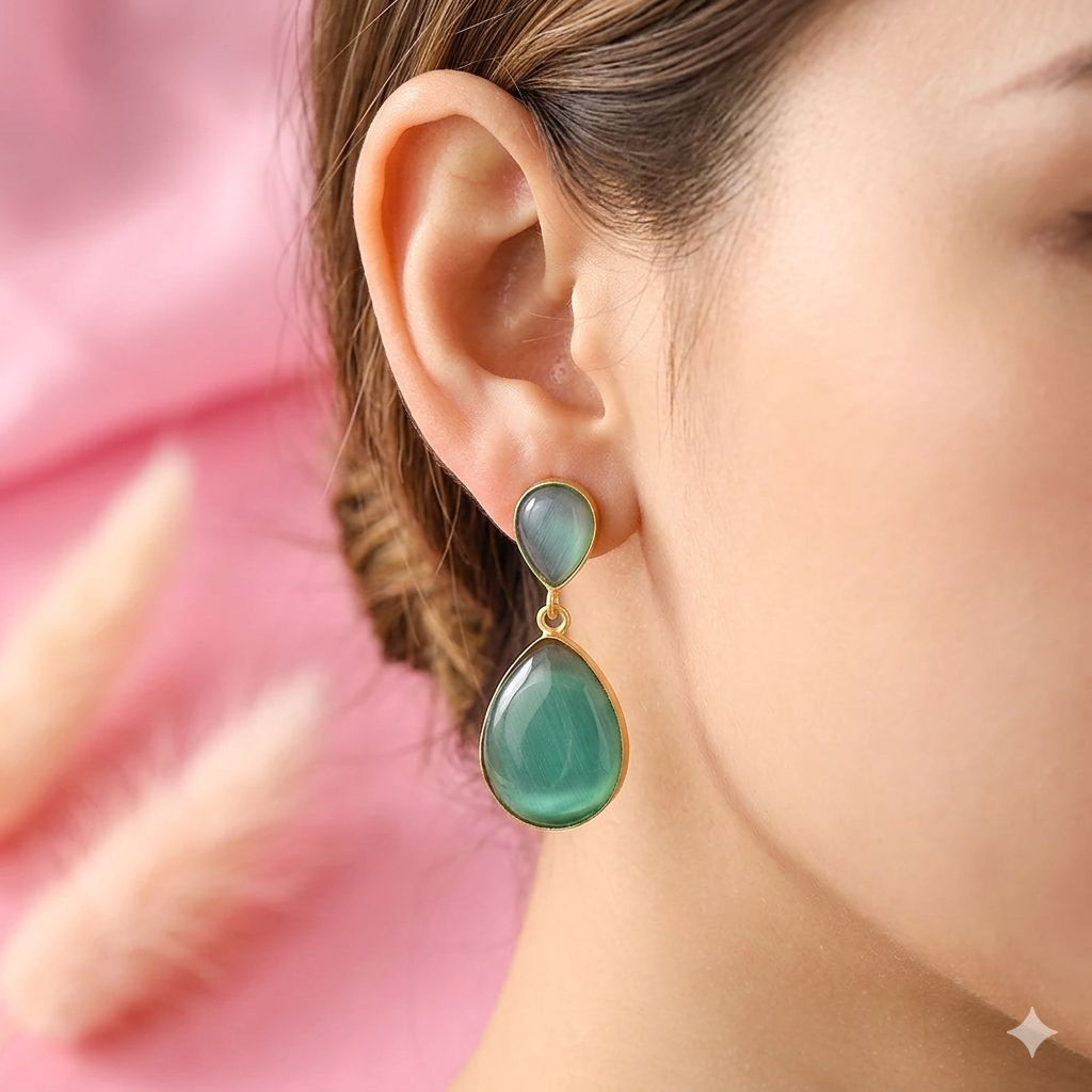 Dual Oval Shape Colored Stone Earring