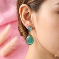 Dual Oval Shape Colored Stone Earring