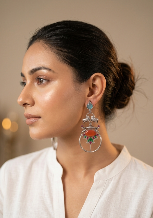 Oxidized Cow Shaped Long Earring