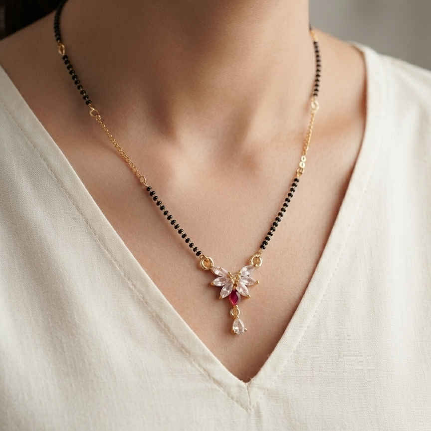 CZ Diamond Flower Mangalsutra