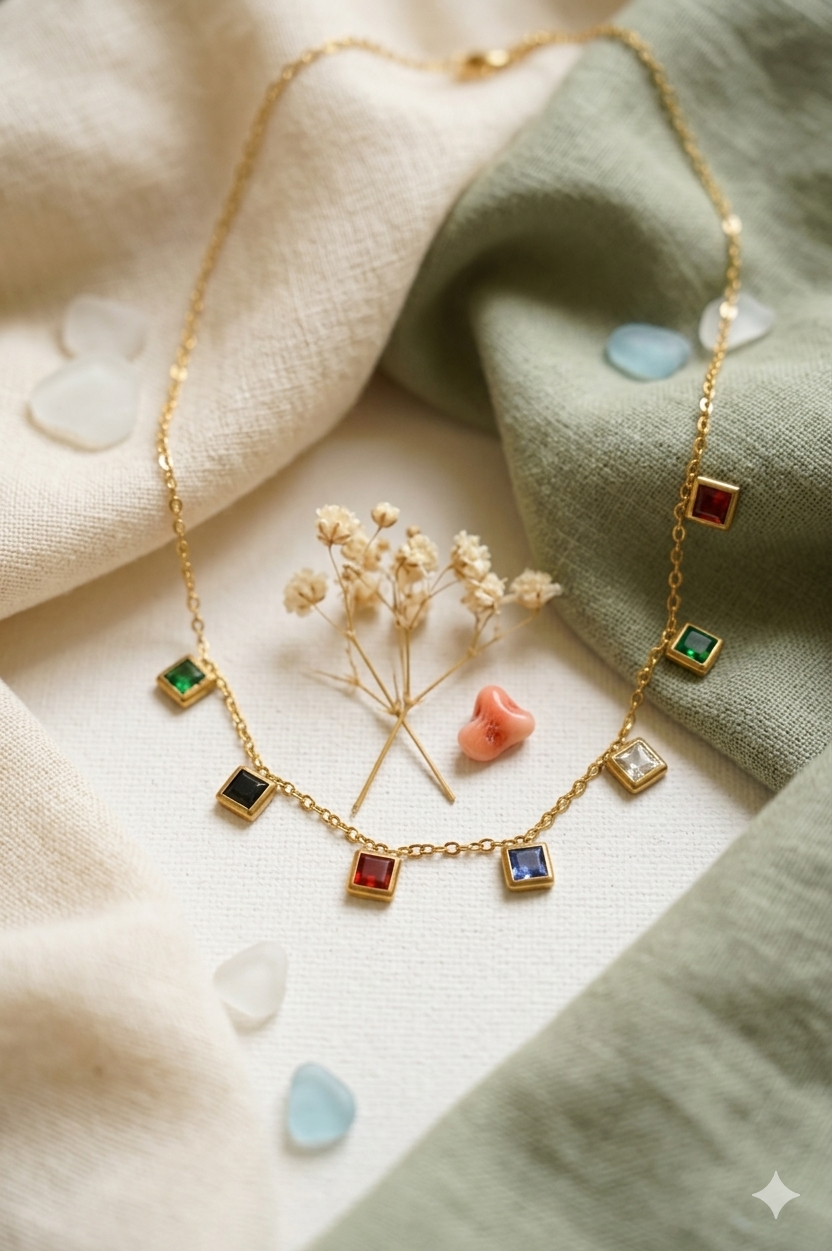 Square Stones Multicolor Necklace