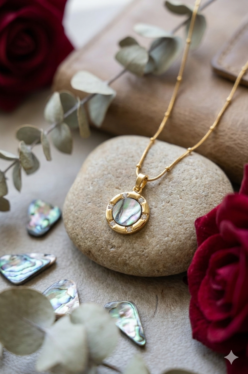 Gold Plated Round Shape Green Pendant