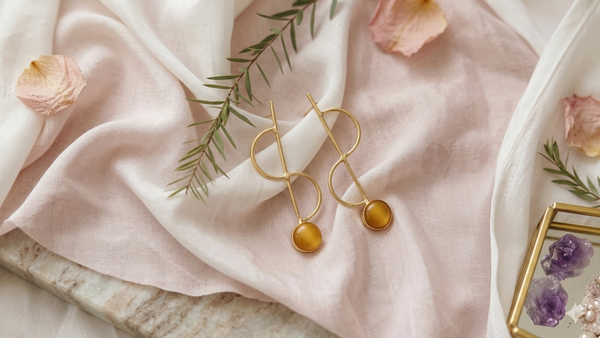 Golden And White Partywear Delicate Brass Earrings