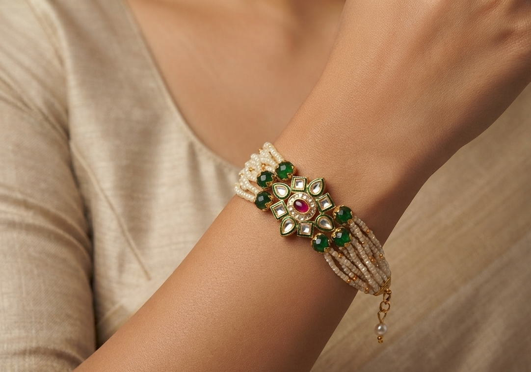 Kundan Work Acrylic Crystal Bracelet