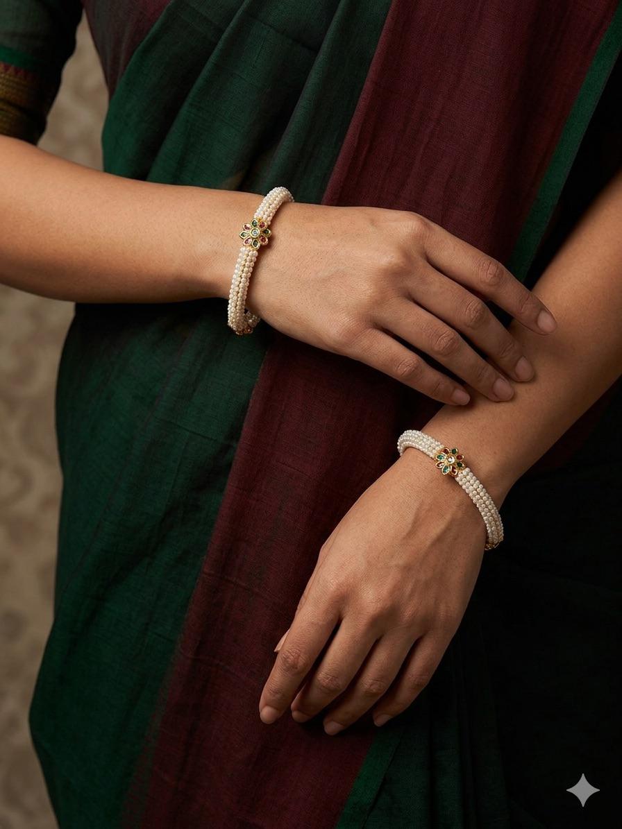 Elegant White Moti Bangles