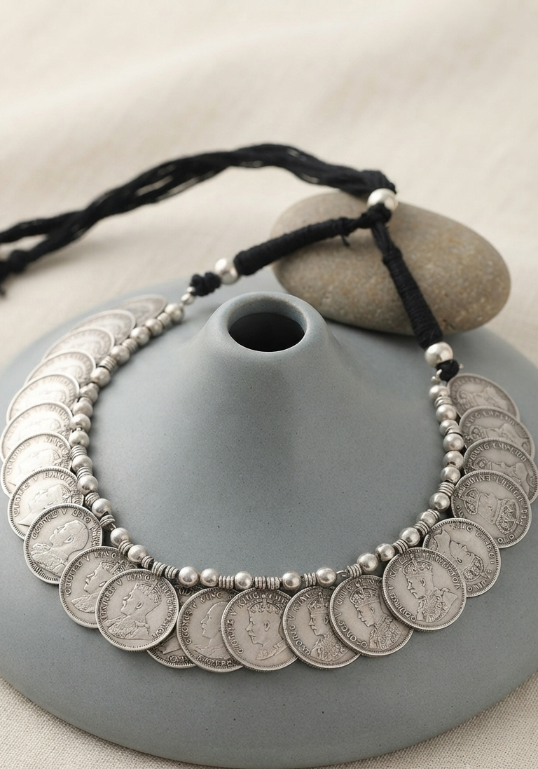 Stunning Oxidized Coin Choker Set