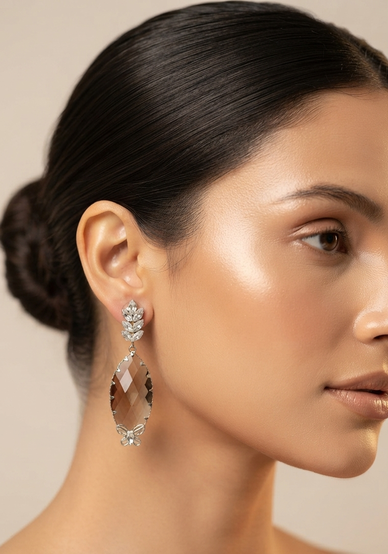 Natural Citrine And White Diamond Earrings