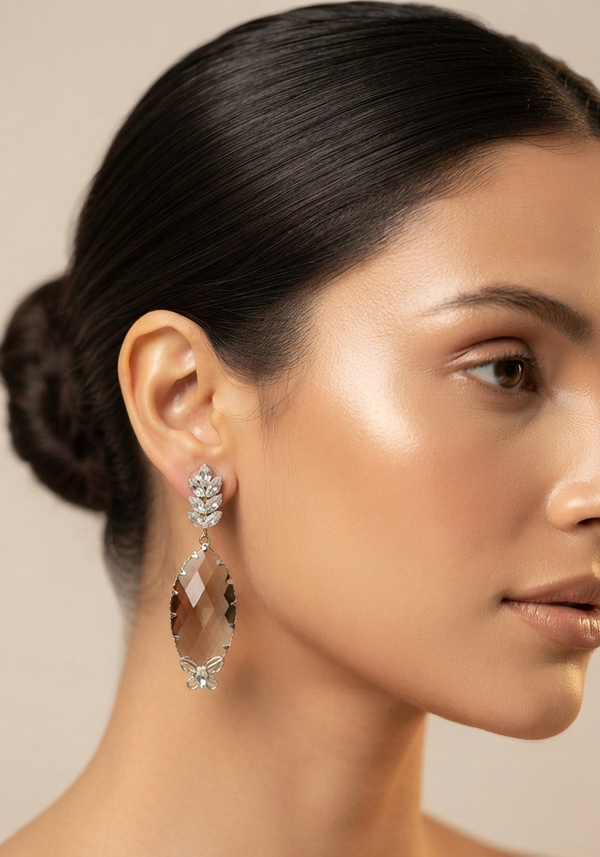 Natural Citrine And White Diamond Earrings