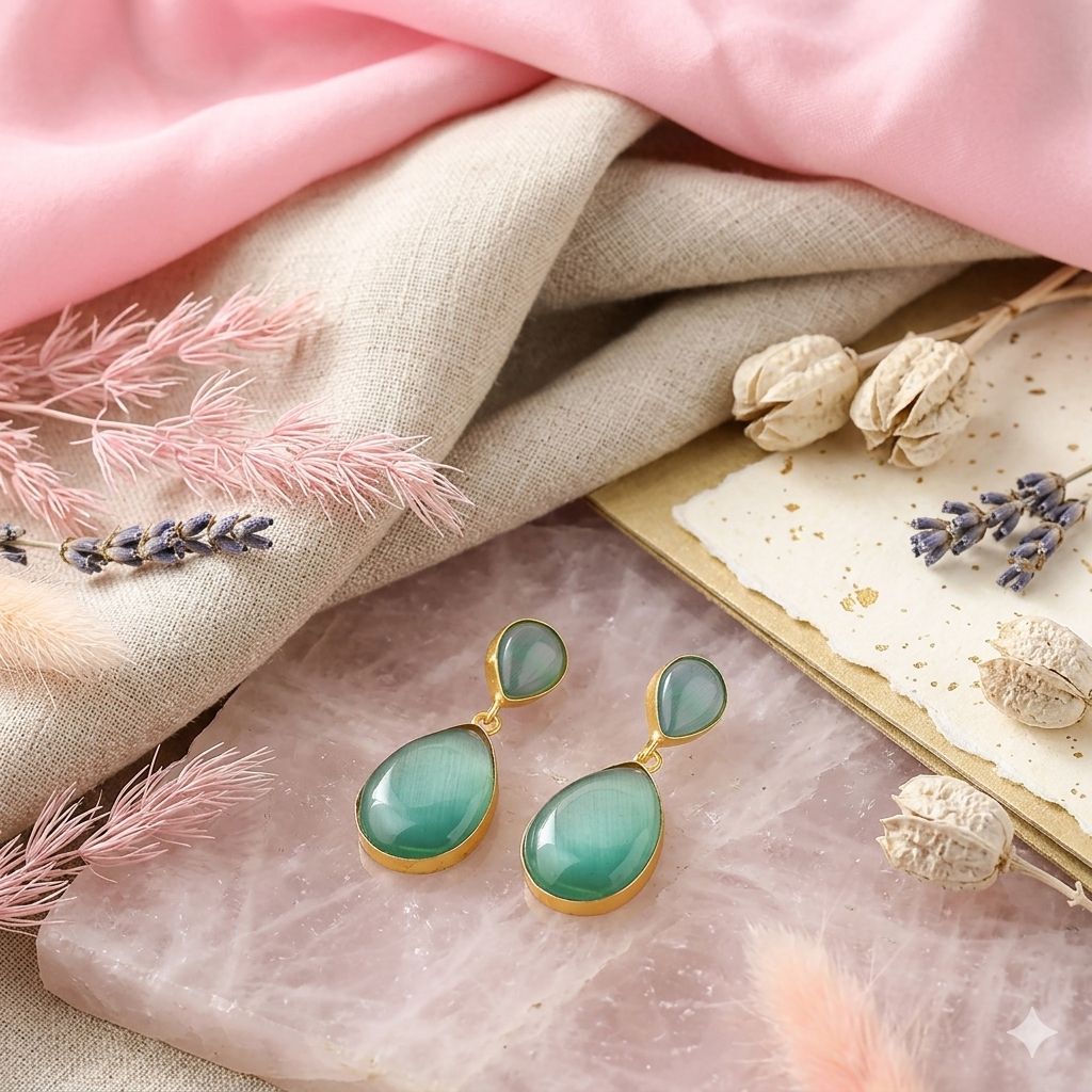Dual Oval Shape Colored Stone Earring