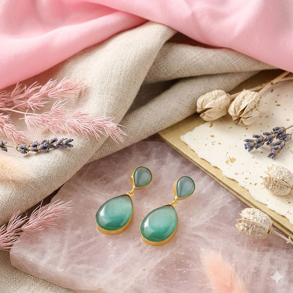 Dual Oval Shape Colored Stone Earring
