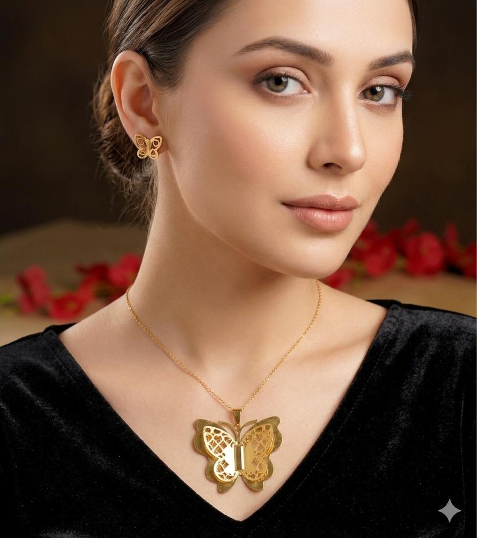 Butterfly Gold Plated Pendant Set